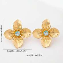 1 Đôi bông tai thiết kế độc đáo bằng kim loại, đính đá hình hoa, kiểu dáng sang trọng 3D, họa tiết cánh hoa, thích hợp cho kỳ nghỉ. - hoa tai - Xem 4