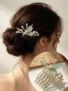 1 Stück Damen Seitenkamm, exquisiter Perlen-Schmetterling Haarclip, Braut-Haarschmuck, geeignet für lässigen Alltag/Feiertagsparty/Hochzeit, Kämme, Haarkämme - Verschiedenfarbig - Übersicht 2