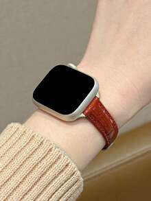 时尚品牌 D 字母金属装饰软皮表带，适用于 46mm 38mm 40mm 41mm 42mm 44mm 45mm 49mm，优雅女士珍珠色真皮替换表带，适用于 Series 11 10 9 8 7 6 5 SE Ultra 2，时尚女孩配饰，圣诞节和情人节礼物 - 紅色 - 查看 5