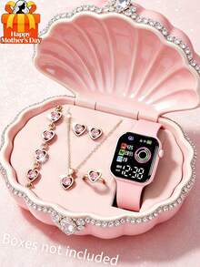 6/1pc Girls Elegant Fashion Casual LED Digital Display Electronic Watch, Paired With Heart-Shaped Crystal Necklace Bracelet Ring Earring Jewelry Set, Suitable For Girls To Wear On Graduation Parties, Campus Events, Family Celebrations, Parties, Travels, Birthdays/Holidays, Graduation Gifts, Mother's Day Gifts (Screen With Protective Film) - Multicolor - View 5