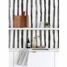 1 cuộn giấy dán tường đen dày, giấy dán tường kẻ sọc bóc sẵn, giấy dán tường vinyl tự dính màu ô liu/trắng hiện đại có thể tháo rời. - đen - Xem 15