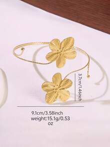 1pc Bohemian Style Exaggerated Floral Minimalist Vintage Metal Cuff Bracelet For Women, Suitable For Vacation, Daily Wear, And Gift - Flower Armband - View 5