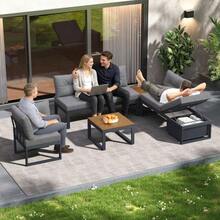 Multi-Purpose Garden Furniture Set With 3-Position Adjustable Backrest And Reclining Function, Thick Comfort Cushions, Storage Space And Weatherproof Polyester Cover – For Patio, Balcony And Garden. Dark Grey. - 灰色的 - 查看 5