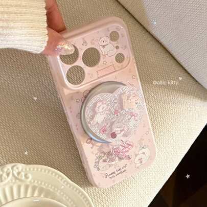 Ốp lưng điện thoại GUCADI màu hồng dâu tây có nam châm hình mèo dễ thương + nhà mèo 3D, bề mặt tráng men 3D, dành cho điện thoại 17 Pro Max, giá đỡ mèo nam châm 16 inch, chống sốc 13 inch, tương thích với 15 inch, kiểu dáng thời trang 17 inch, ốp mềm 17 inch, dễ thương, nữ tính, sáng tạo, hình học, phong cách hoạt hình, độc đáo, phong cách