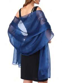 Silk Criss-Cross Elegant Versatile Shawl Vest For Bride & Bridesmaids, Solid Color,Festival,Party - Navy Blue - View 2