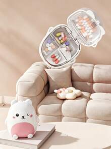 1pc Cute Bear Portable Pill Box, Large Capacity Airtight Medicine Storage Box, Refillable 7-Day Portable Pill Organizer, Small Medicine Storage Box, Airtight Design, Large Capacity Pill Box, Easy To Carry Or Hang On Bag - Multicolor - View 5