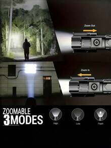 1 pieza/2 piezas Linterna LED recargable ultra brillante, linterna de mano compacta con zoom, adecuada para camping al aire libre, pesca, caza, senderismo, exploración y situaciones de emergencia, batería integrada - Estrella - Ver 4