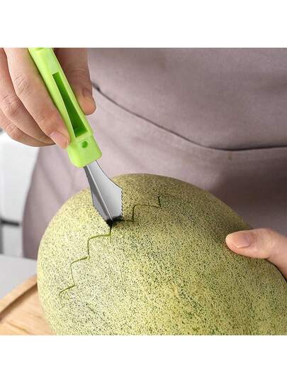 2-In-1 Watermelon Baller Set, Fruit Carving Knife Shape And Sculpting Tool, Watermelon Baller (Green)