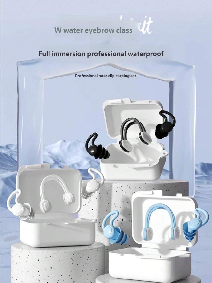 Yuke Soft Silicone Swimming Earplugs Nose Clip Set, Full Immersion Professional Waterproof Reusable Swim Accessories With Portable Storage Case For Adults Pool Bathing Surfing