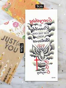 1 Sheets Big Size Body Art Temporary Tattoo Stickers For Men, Black Peace Cross Eveything Is Possible For The One Who Believe Pattern, Waterproof Sweatproof Fake Tattoo, Lasts 2-5 Days, Covering Scars,Can Be Used On Arms Wrist Shoulders Legs Waist Neck Hand Chest Thighs Finger Ankle, Suitable For Parties, Gifts, Vacations, Body Decoration - Black - View 5