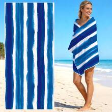 1pc Blue Striped Pattern Single-Sided Printed Beach Towel, Super Absorbent Microfiber Beach Blanket, Suitable For Travel, Swimming, Diving, Surfing, Yoga, Camping - Multicolor - View 6