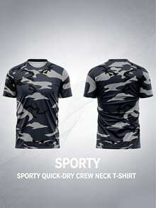 Men's Quick-Dry Camo T-Shirt, Navy Gray Urban Camo Print Sports T-Shirt, Breathable Lightweight Moisture-Wicking Shirt, Suitable For Gym, Running, Training - Multicolor - View 2