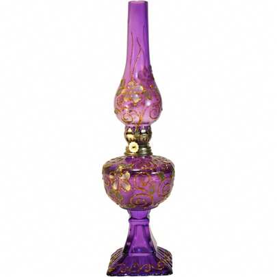 Hand Blown Glass Oil Lamp In Purple , 13.5" Tall , With Clear Gift Box (Purple)