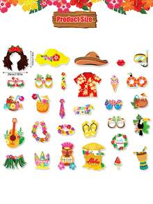 30pcs Hawaii Party Photo Booth Props, Paper Photography Prop, Hawaiian Tropical Theme For Birthday, Summer Beach Pool Decor, Party Favors, And Wild Animal Forest Theme Party Decorations - Hawaiian Photo Props - View 7