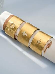 1 pieza Brazalete de acero inoxidable con circonita 5A, brazalete de aro abierto con cruz de oro 18K, joyería personalizada exagerada de estilo europeo y americano - Pulsera exagerada y única - Ver 6