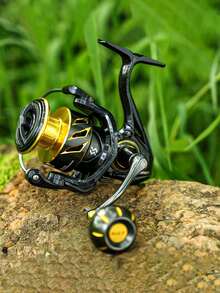 5.2:1 齿轮比纺车轮，CNC 加工铝合金摇臂，金属球形握把，远投，淡水咸水通用，左右手互换，高速渔线轮 - 黑色 - 查看 9