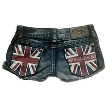 Falda corta con apliques estampados denim gótico street hip hop harajuku vintage cintura alta y2k mini falda sexy suelta casual para mujer - 5 - Ver 3