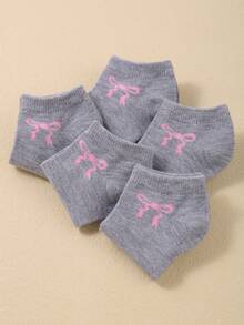 5/10 Pairs Random Color Bowknot Children's Socks, Outdoor Sports Socks, Back To School Student Socks, White And Gray Color Combination Summer Essential - Multicolor - View 8