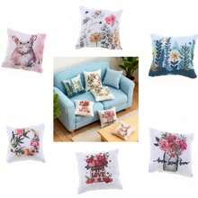 2pcs 1/12 Dollhouse Mini Floral Print Throw Pillows, Rabbit & Flower Pattern Mini Cushions, Suitable For Doll House Sofa Bed Decor, DIY Mini Scene Accessories - Multicolor - View 1
