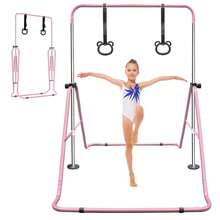 Adjustable Height Horizontal Gymnastic Bar For Children Multiple Sizes Available Steel Cons - Pink + Steel - View 2