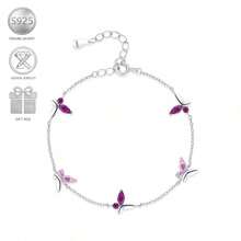 1 chiếc vòng tay hình bướm bằng bạc 925 đính đá Zirconia, kiểu dáng thời trang, tối giản, thanh lịch, phù hợp cho phụ nữ đeo hàng ngày, tham dự lễ hội âm nhạc, đám cưới và du lịch. - Hồng - Xem 5