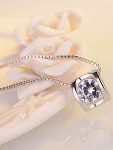 Collar con colgante con forma de corazón incrustado de circonita de plata de ley 925, adecuado para uso diario y como regalo - Blanco - Ver 2