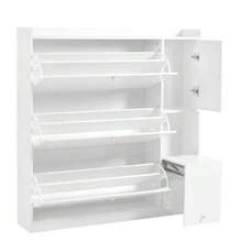 Versatile Tilting Shoe Cabinet With 3 Fold-Down Drawers, Storage Entryway Organizer With Drawer, Freestanding Shoe Rack With Fold-Down Bench For The Hallway, White, 119*24*122 - White - View 9