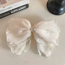 Super Fairy-Like Off-White Bow Pearl Ponytail Claw Clip For Women, Elegant Half-Up Hairstyle, Updo Shark Clip Hairpin - 米白色 - 查看 6