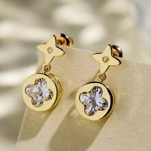 2 đôi bông tai hình cỏ bốn lá vuông tối giản thời trang đính đá Cubic Zirconia, thích hợp để đeo hàng ngày, đi chơi, hẹn hò hoặc làm quà tặng. - Nhiều màu - Xem 9