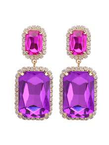 ACEHLN Copper Alloy Claw Shape Welded, Rhinestone Rectangle Pendant Earrings - Multicolor - View 17