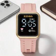 ZOEA Sports Smartwatch With Breathable Perforated Strap + Square Touchscreen + Fitness Style + Daily/Sport Use + Smartwatch - 粉色 - 查看 1