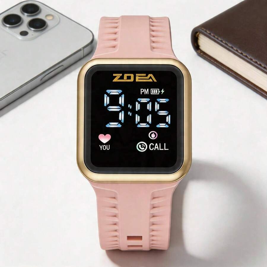 ZOEA Sports Smartwatch With Breathable Perforated Strap + Square Touchscreen + Fitness Style + Daily/Sport Use + Smartwatch - 粉色 - 查看 1