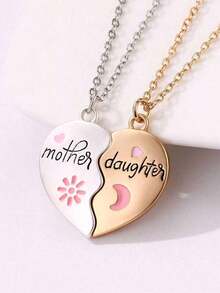 Mom Daughter Pendant Necklace Girl's Stainless Steel Choker Necklace Stylish Family Jewelry Mother's Day Gift For Mom - 淺褐色的 - 查看 3