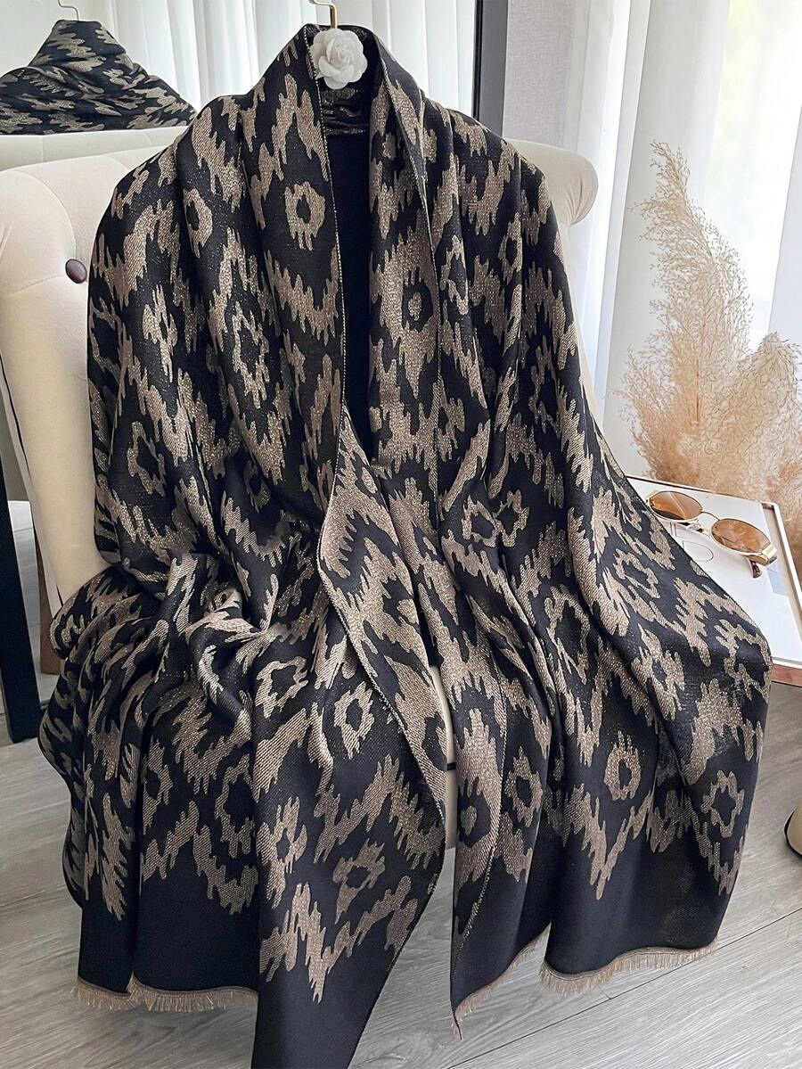 1pc Casual Geometric Pattern Jacquard Gold Thread Scarf, Women Fashion Versatile Air-Conditioned Room Shawl, Spring/Autumn Outerwear Decor, Suitable For Daily Matching And Going Out - Multicolor - View 1