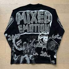 2026 MIXED EMOTION Long Sleeve T-Shirt Men Women High Street Full Print 100% Cotton Crewneck Hip Hop Oversized Tops Tops  Hoodies Summer Clothes Western Outfits For Women Summer Outfits For Women Jackets Sweater Jackets For Women - 圖2 - 查看 1