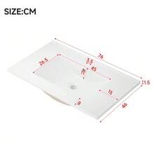 76x46x90cm Freistehender Badezimmerwaschtisch, Lackerte Oberfläche, Vier Geräuschlose Schubladen, Klappschubladen, Schranktürregale, Schwarze Griffe, Integrated Keramikwaschbecken, White. - White - View 6