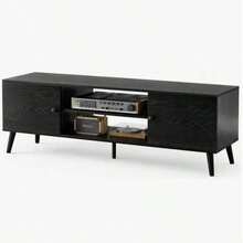TV Stand With 2 Cabinet, Modern Mid Century Media Console Table For Living Room Office Furniture,Black - 1PC - Ver 1