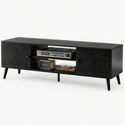 TV Stand With 2 Cabinet, Modern Mid Century Media Console Table For Living Room Office Furniture,Black