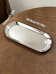 1pc Minimalist Stainless Steel Oval Tray, Multi-Purpose Metal Serving Plate For Desserts, Snacks, Jewelry & Cosmetics, Kitchen Organizer Tray - Multicolor - View 8