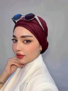 1pc Women's Classic Solid Color Elegant Instant Single-Layer Turban With Flowing Scarf, Fashion Elegant Long Flowing Scarf Hijab, Non-Slip Breathable Soft Modal Knitted Fabric Headscarf, Suitable For Daily Yoga, Sports, Outdoor Wear - Multicolor - View 15