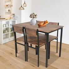 Dining Table And Chairs Set 4, Rectangle Breakfast Kitchen Table And 4 Chairs With Mental Frame For Kitchen Restaurant Home Bar, Rustic Brown/ Grey - Gray - View 2