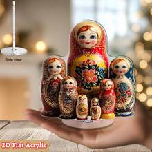 1 Mô hình búp bê Matryoshka Nga - Bản sao 2D phẳng của búp bê Matryoshka truyền thống với họa tiết đỏ và vàng đặc trưng, có thể xoay 360°, chất liệu acrylic, không cần điện, thích hợp sử dụng ngoài trời, thích hợp cho Giáng sinh, Lễ Phục sinh, Đám cưới, Sinh nhật - Quà tặng văn hóa Nga - A - Xem 6