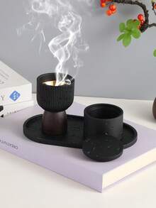 Juego de 3 piezas de quemador de incienso de resina minimalista exquisito y bandeja a juego, decorado con caligrafía árabe de significado auspicioso y patrón de árbol de coco - 3956 - Ver 11