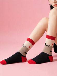 1 Pair Sunrise Patterned Socks, Collegiate Style, Suitable For Daily Wear - White - View 3