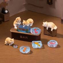 3pcs Mini Cute Cat & Fish Tank Decor Set, DIY Accessories, Miniature Ornaments, Micro Landscape Creative Playful Fishing Cat Doll House - Rectangle - View 9