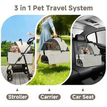 3-In-1 Pet Stroller Suitable For Small And Medium-Sized Dogs, Luxury Large Cat Stroller Detachable Carrier, Suitable For Puppies, Kittens, And Puppies - Black - View 5