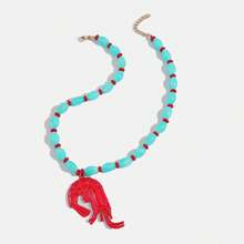 1pc New Beach Vacation Style Blue-Green Beaded Red Lobster Pendant Necklace, Suitable For Women To Wear On Vacation - Red - View 3