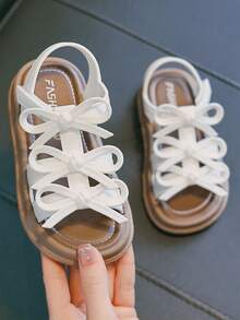 Sandalias de playa estilo princesa para niñas, primavera/verano, nueva moda, con lazo dulce y suela blanda - Albaricoque - Ver 3