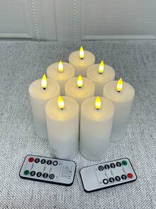 12pcs Flameless LED Pillar Candle Set With Remote Control, Battery Operated Candles For Home/Christmas/Wedding Decor - White - View 9