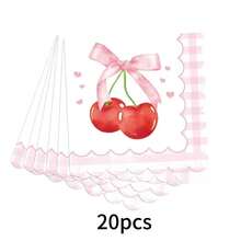 Este set desechable de 80 piezas con temática de cerezas de dibujos animados para baby shower incluye 20 platos, 20 platos de postre, 20 vasos y 20 servilletas. Este práctico set de vajilla desechable es perfecto para acampadas, picnics, barbacoas en el jardín, bodas y fiestas de cumpleaños. - Multicolor - Ver 6